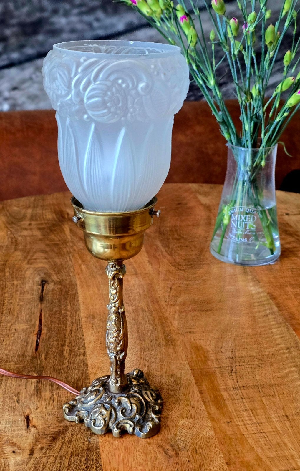 Vintage Italiaanse Stijl Messing Tafellamp met Gematteerde G, Antiek en Kunst, Antiek | Lampen, Ophalen of Verzenden