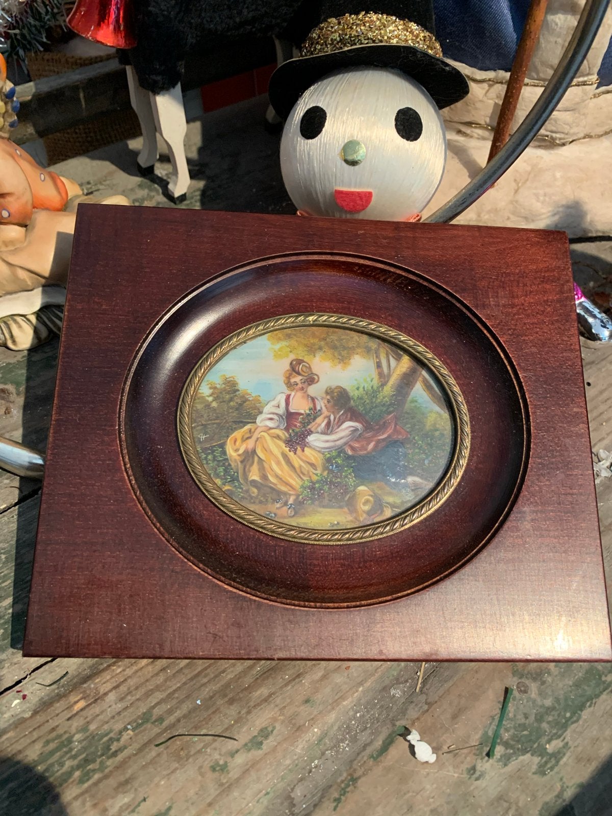 Oud Romantisch Kader met Schilderij van Geliefden, Paneel, Portret of Personen, Ophalen of Verzenden, Olieverf
