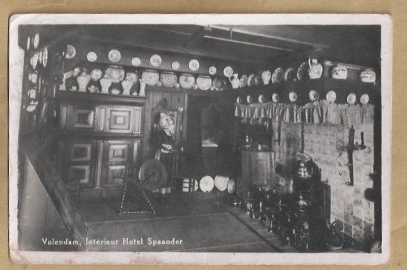 Oude ansichtkaart: Interieur Hotel Spaander Volendam, Ophalen of Verzenden, Voor 1920, Gelopen, Noord-Holland