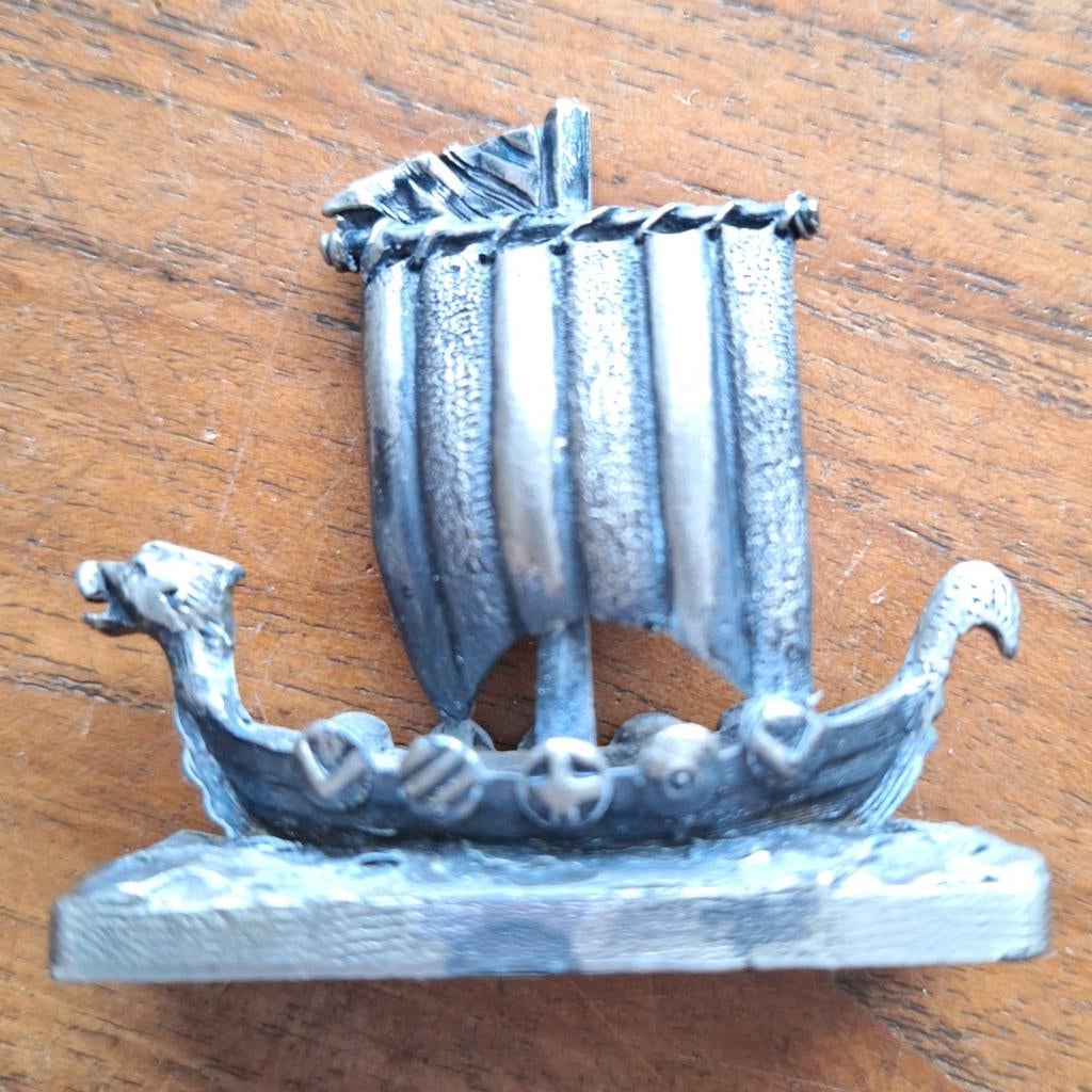 Viking schip tinnen beeldje, Verzamelen, Beelden en Beeldjes, Ophalen, Zo goed als nieuw, Overige typen