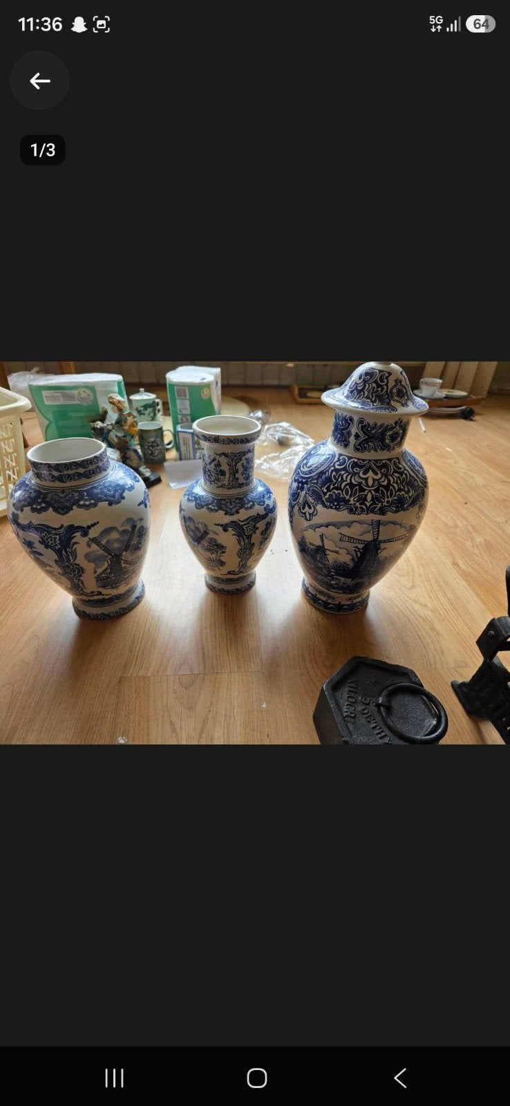 Set van 3 Delfts Blauwe Vazen - Handgeschilderd, Antiek en Kunst, Ophalen of Verzenden