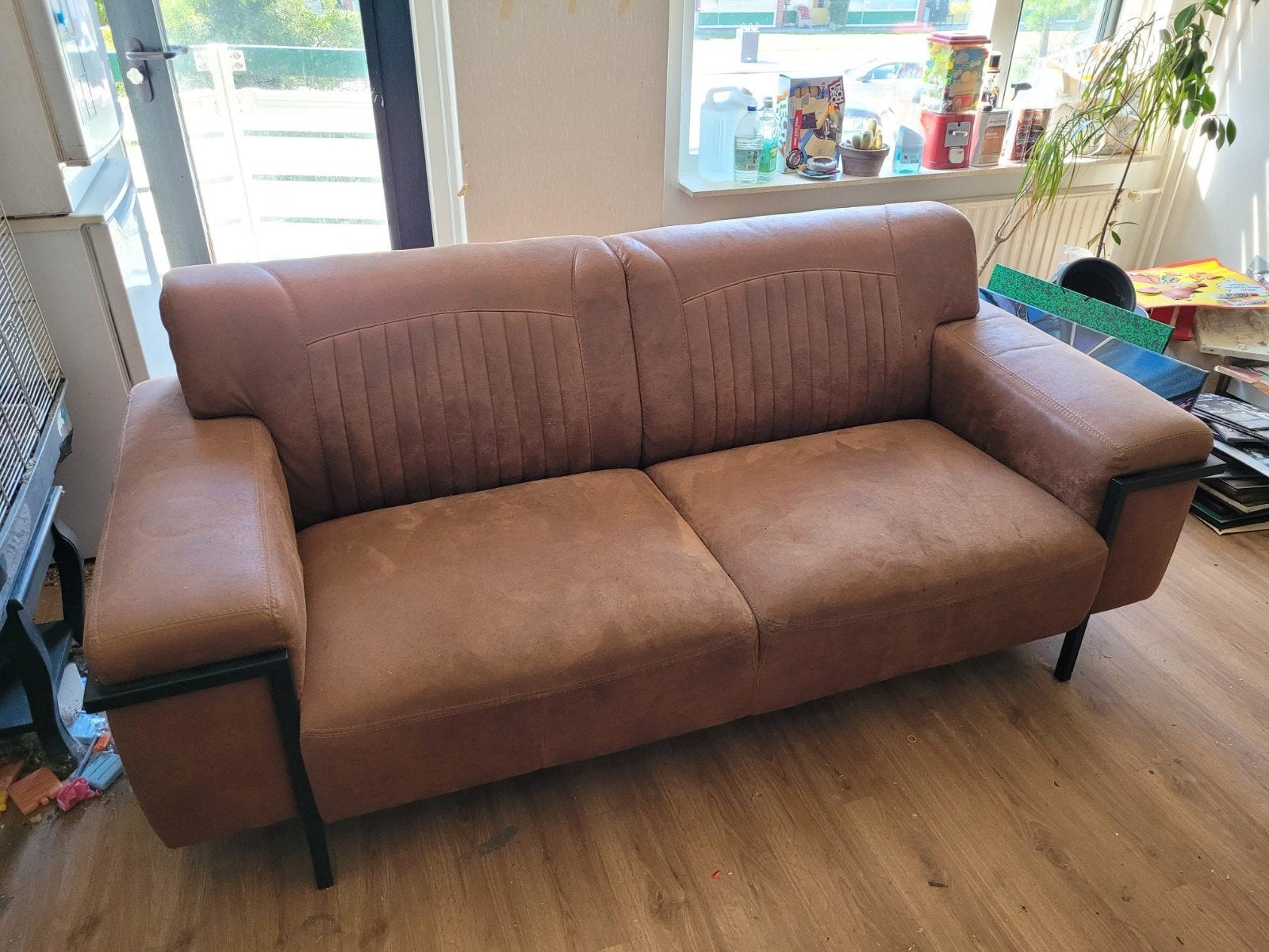Mooie bank met bijpassende poef, Huis en Inrichting, Gebruikt, Driepersoons, 75 tot 100 cm, Ophalen of Verzenden