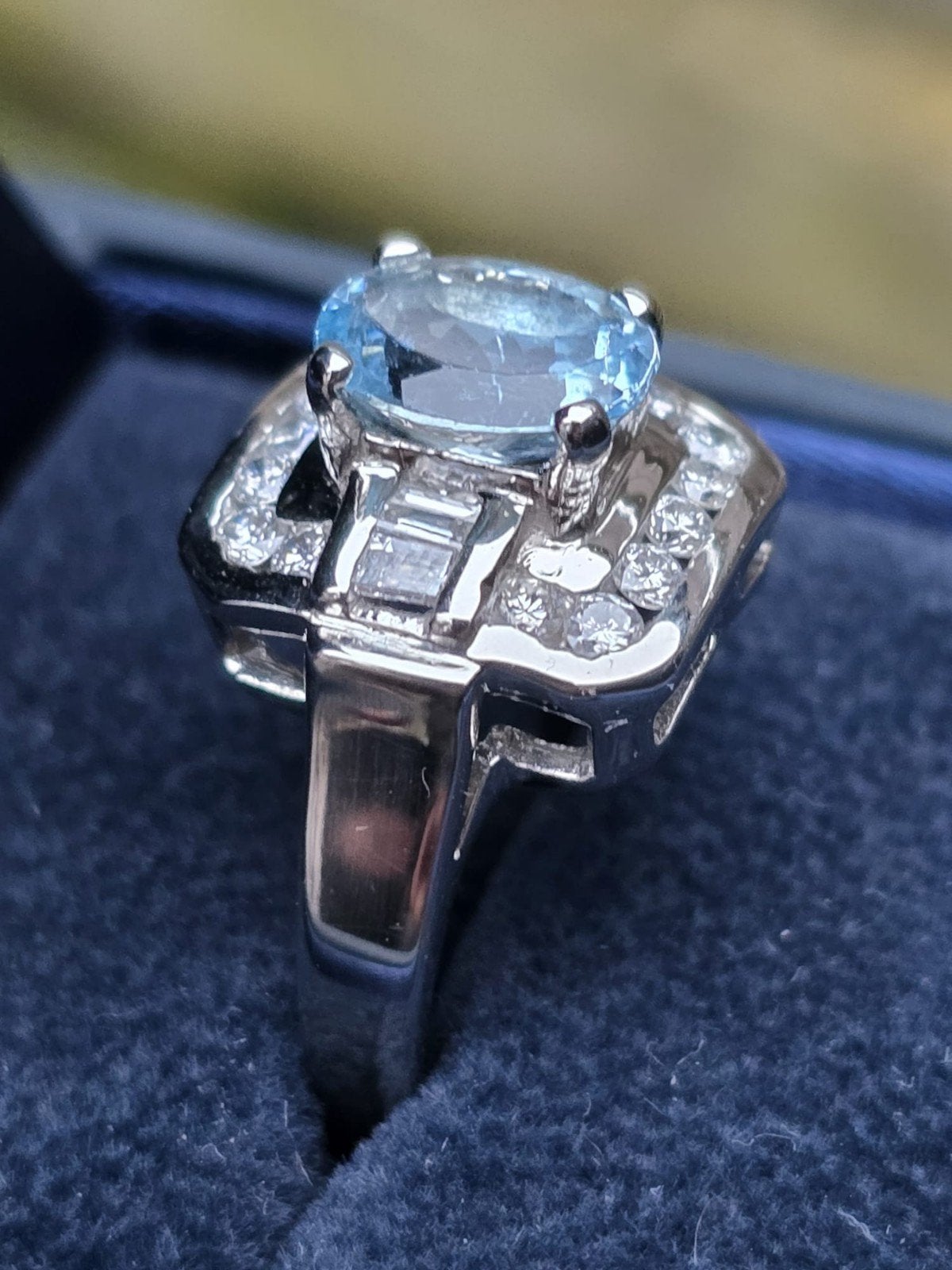 14K Witgouden Ring met Aquamarijn & Diamanten (IGI), Gebruikt, Ophalen of Verzenden, 17 tot 18, Met edelsteen