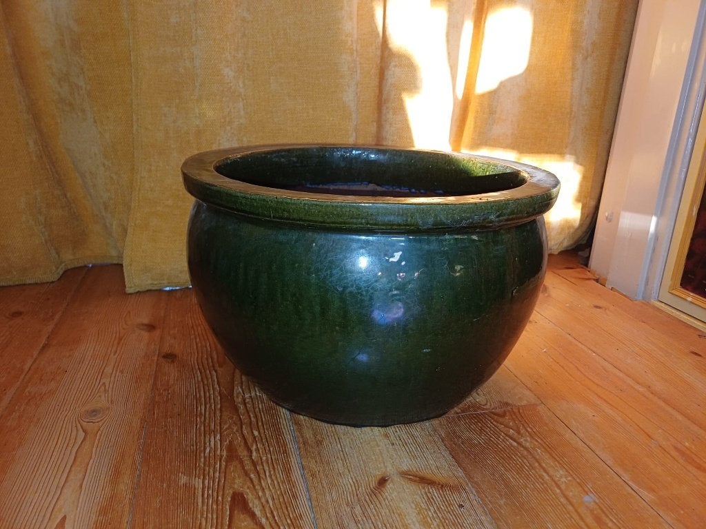 Groene bloempot Groot formaat, Rond, Zo goed als nieuw, Minder dan 40 cm, Binnen