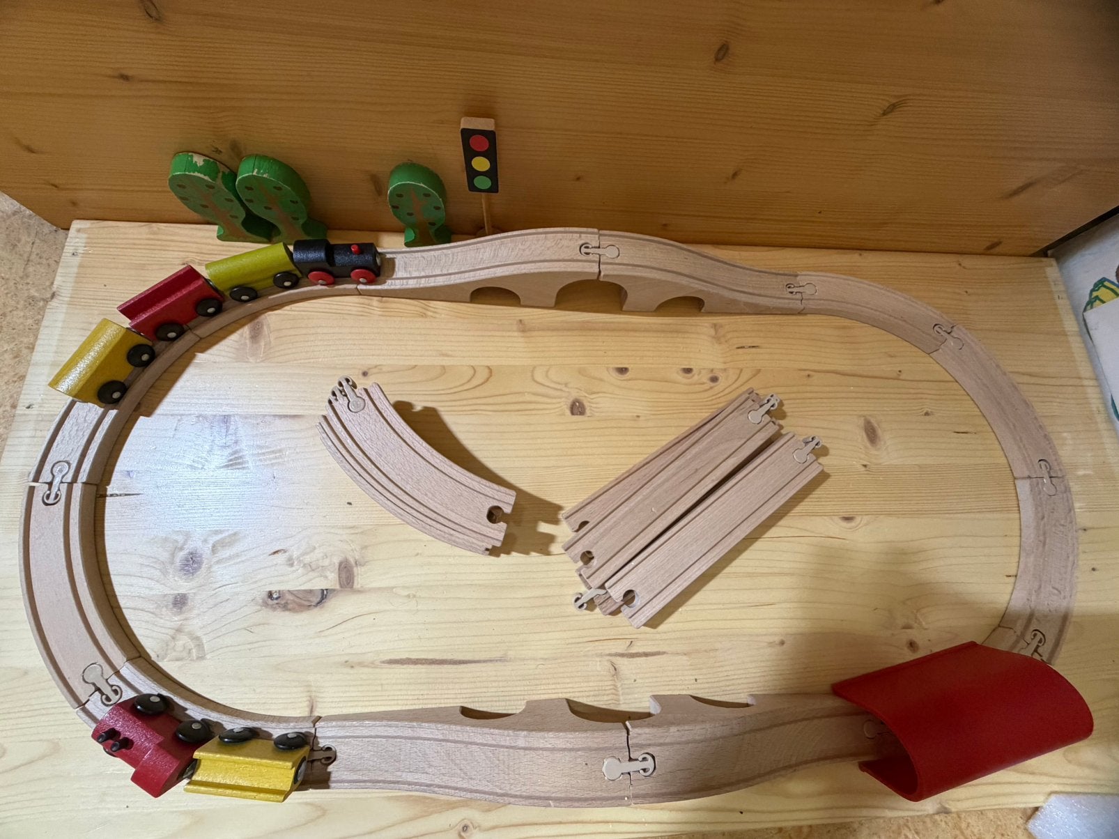 Vintage IKEA LILLABO Houten Treinbaan met Brug & Tunnel, Ophalen of Verzenden, Zo goed als nieuw