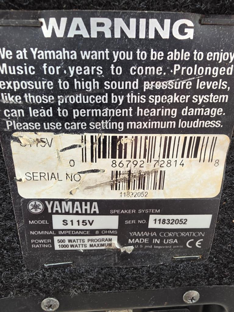 Yamaha S115V Speaker Systeem - 500W Programma, 1000W Max, Audio, Tv en Foto, Luidsprekers, Overige merken, Gebruikt, Ophalen of Verzenden