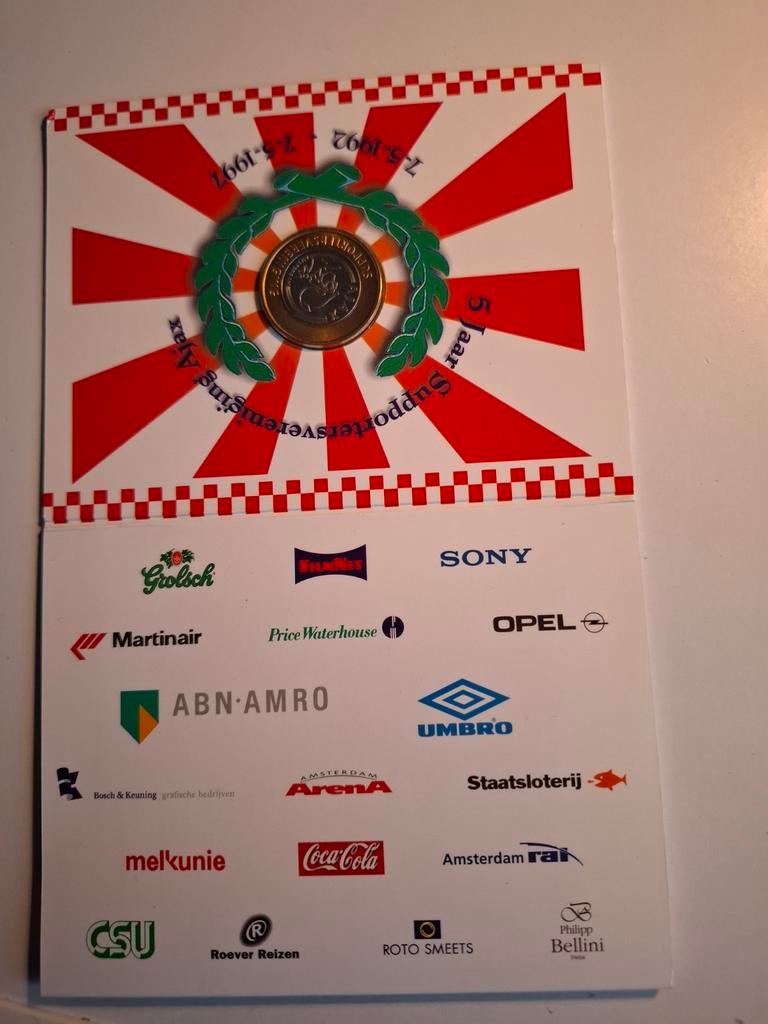 Herdenkingsmunt 5 jaar Supportersvereniging Ajax, Ophalen of Verzenden, Overige materialen