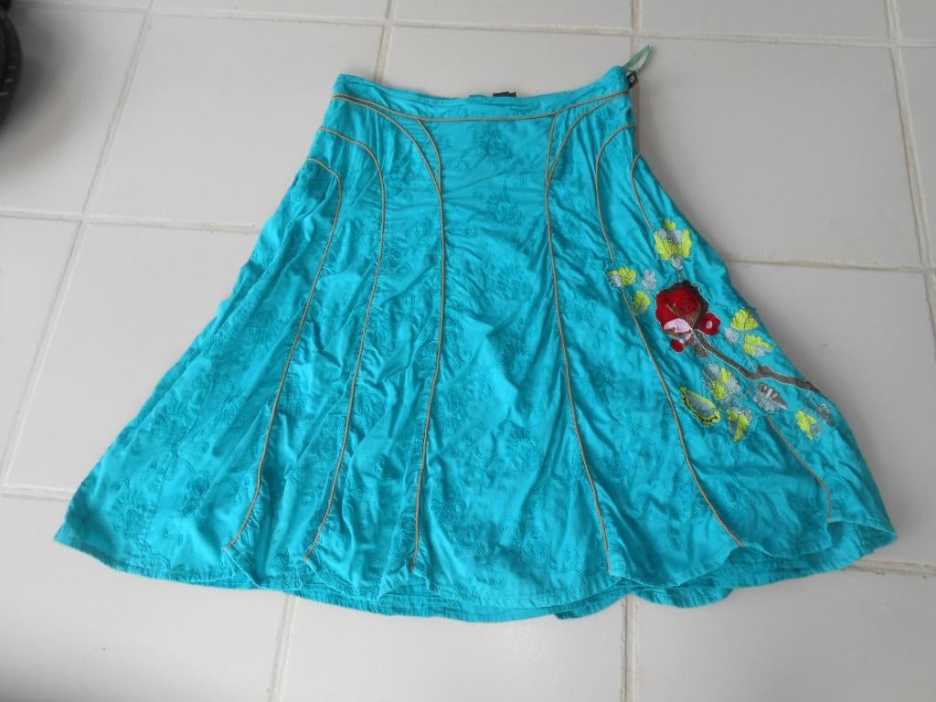 A13 Didi rok met borduursels. Maat M. Turqoise, Maat 38/40 (M), Blauw, Didi, Ophalen of Verzenden