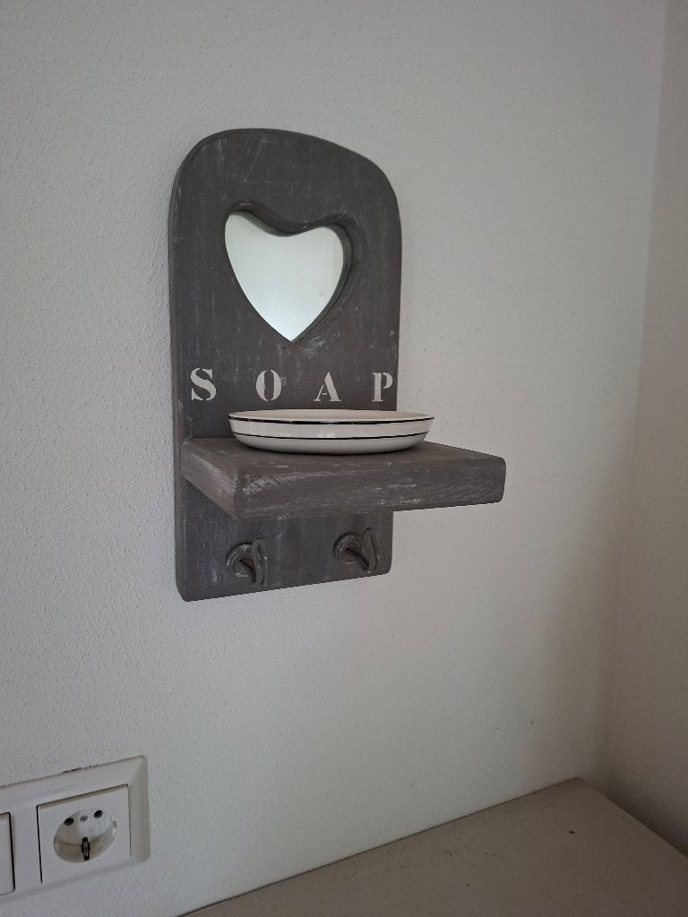 Houten handdoekrekje met porseleinen zeepbakje, Verzenden, Zo goed als nieuw, Overige kleuren, Handdoekenrek