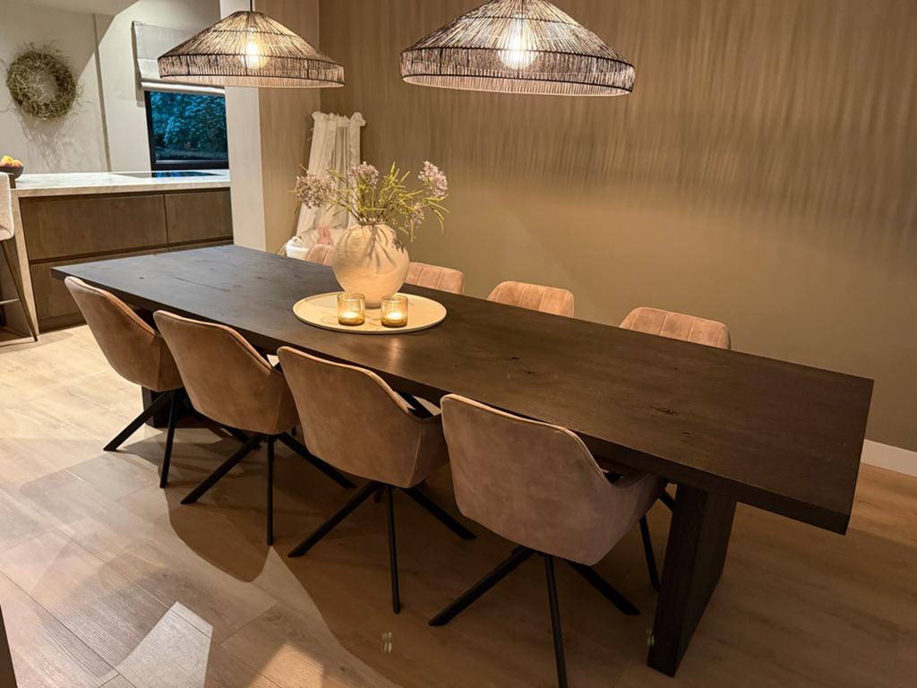 8 Draaibare Eetkamerstoelen van Zen Lifestyle, Huis en Inrichting, Stoelen, Ophalen, Bruin, Zo goed als nieuw, Stof