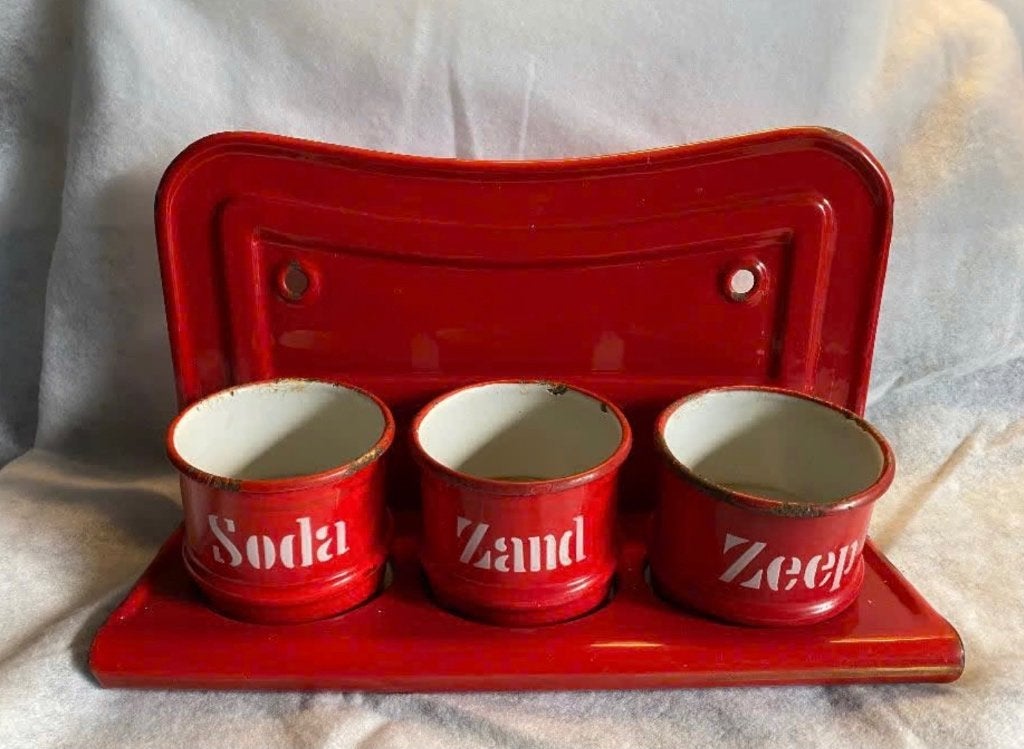 Rode antiek Emaille set zand zeep soda, vaste prijs, Antiek en Kunst, Antiek | Emaille, Ophalen of Verzenden