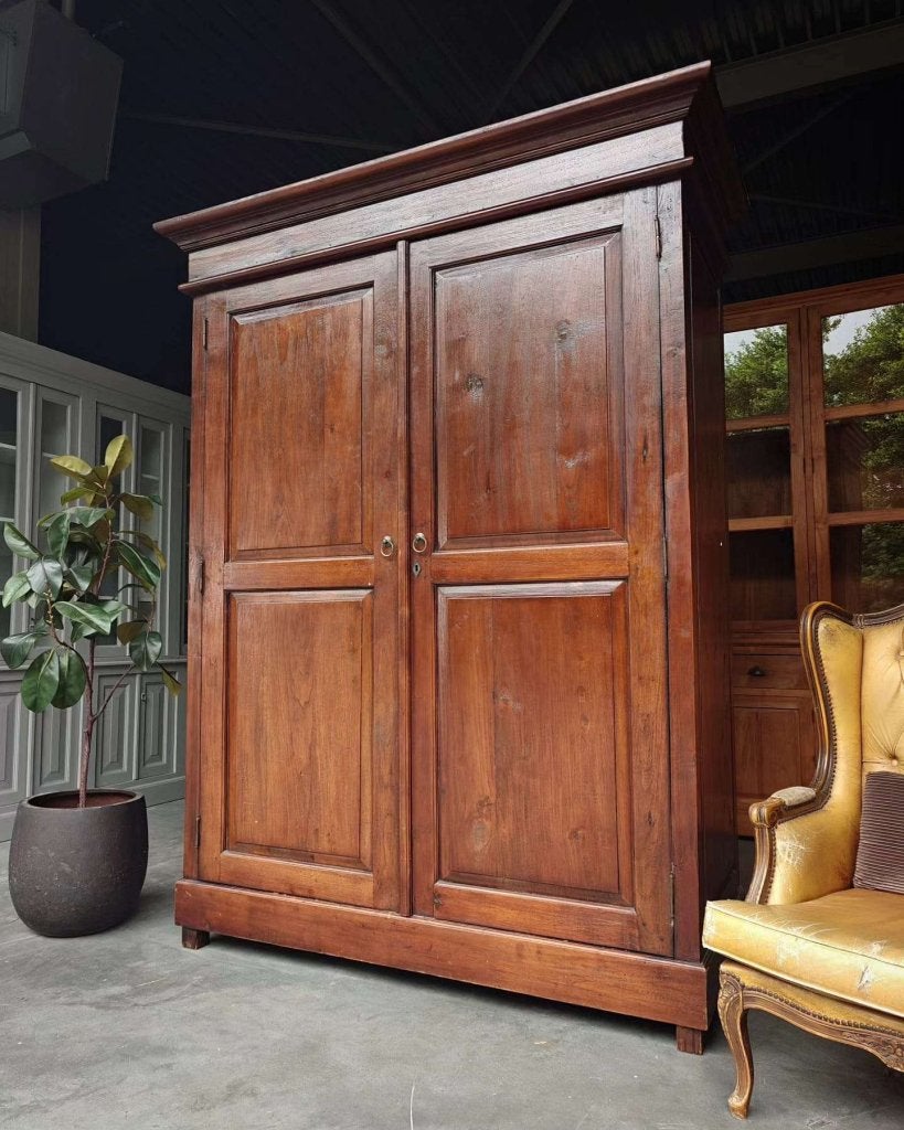 Grote teakhouten voorraadkast | Linnenkast teak #0210, Ophalen of Verzenden