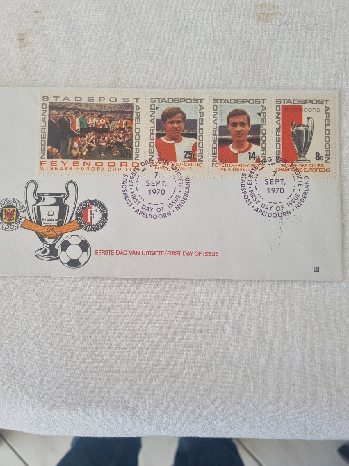 Feyenoord Europa Cup 1970 Eerste Dag Uitgifte Postzegels, Ophalen of Verzenden