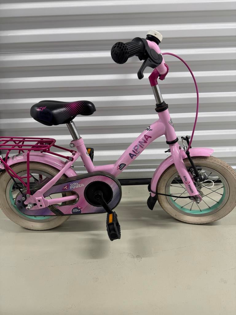 Alpina meisjesfiets - Roze kinderfiets met bagagedrager, Ophalen, Gebruikt, Terugtraprem, Minder dan 16 inch