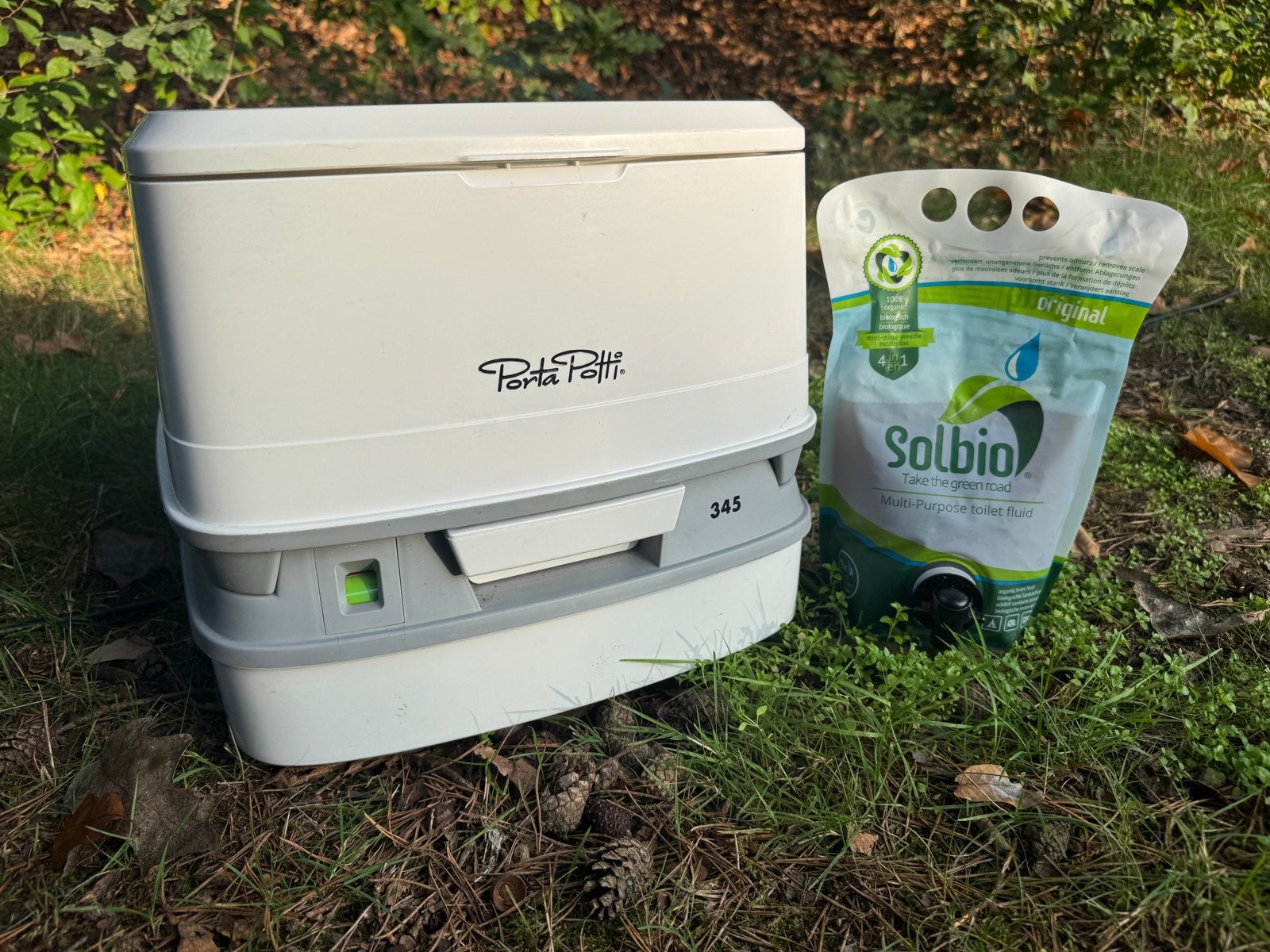 Porta Potti 345 chemisch toilet, Solbio biologisch vloeistof, Caravans en Kamperen, Ophalen, Zo goed als nieuw