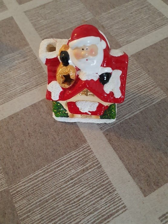 Kerstman op huisje - Kerstdecoratie, Ophalen of Verzenden, Gebruikt, Fantasy