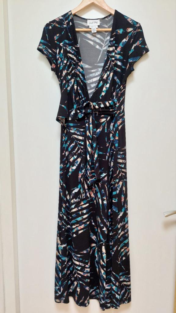 Zwarte jumpsuit met tropische print en knoopdetail, Maat 38/40 (M), Zwart, Joseph Ribkoff, Ophalen of Verzenden