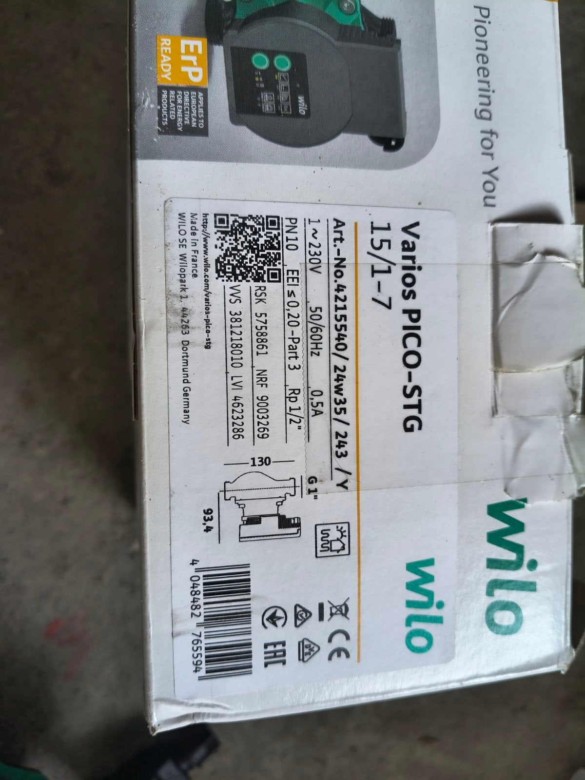 Wilo Varios PICO-STG 15/1-7 CV-pomp, Minder dan 30 cm, Hoog rendement (Hr), Cv-ketel of Combi-ketel, Nieuw