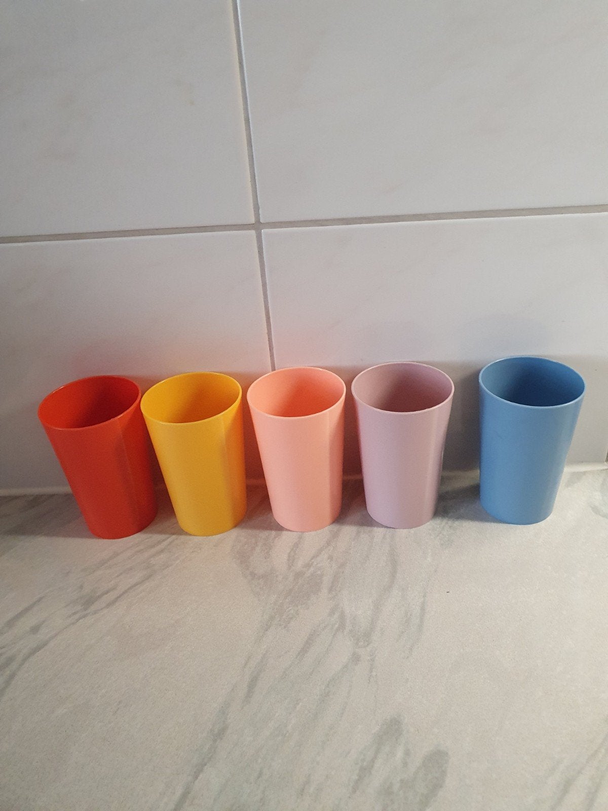Bekers, plastic, vintage retro, 5 stuks, Ophalen of Verzenden, Huis en Inrichting