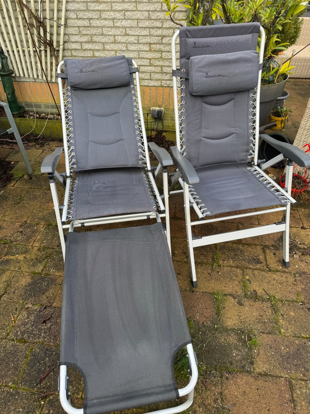 2 Isabella Relaxstoelen met 1 voetenbank, Tuin en Terras, Tuinstoelen, Ophalen, Gebruikt, Textileen, Verstelbaar