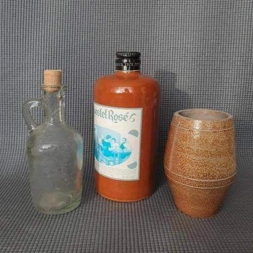Lot vintage keramische vaasje en 2 flessen, Ophalen of Verzenden