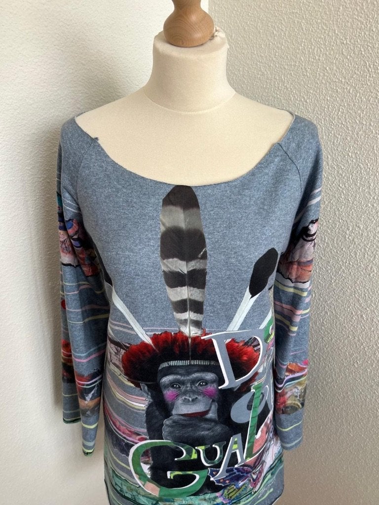 Desigual maat L blauwe apen retro jurk 45