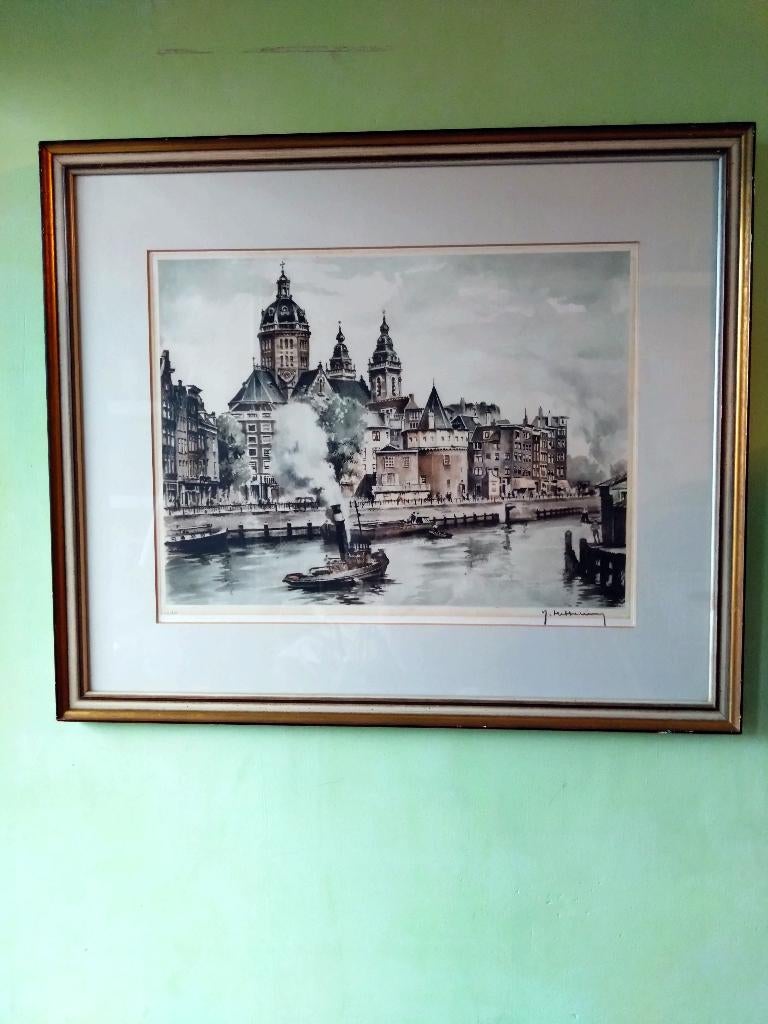 Roger Hebbelinck Litho Amsterdam genummerd, Antiek en Kunst, Kunst | Etsen en Gravures, Ophalen