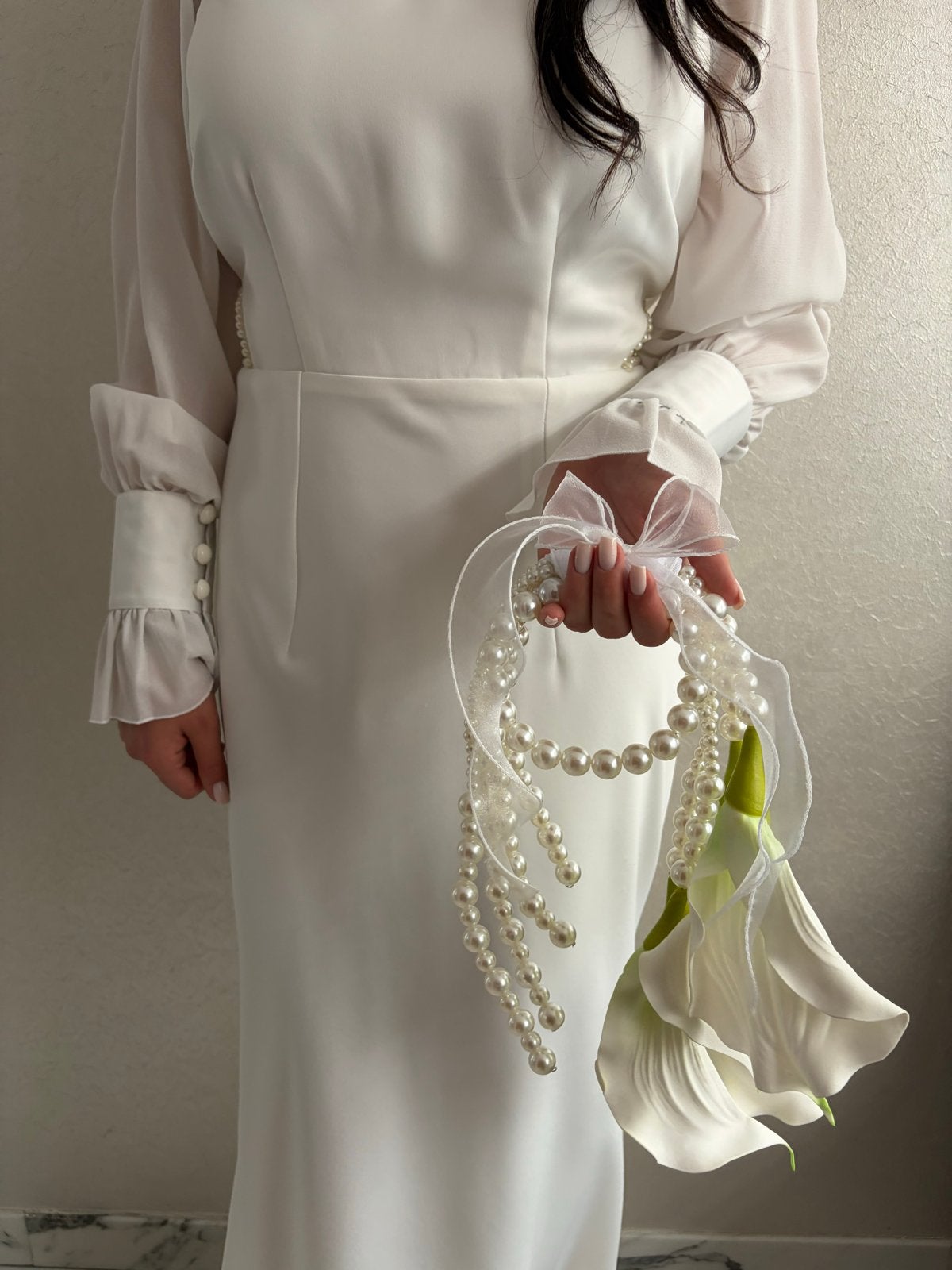Uniek Bruidsboeket met Parels en Calla Lelies, Kleding | Dames, Ophalen of Verzenden, Nieuw, Wit, Accessoires