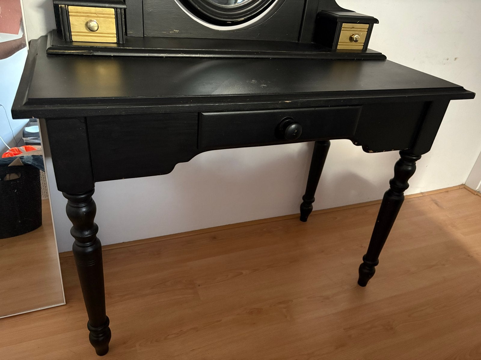 Zwarte kaptafel met spiegel en lades, Huis en Inrichting, Tafels | Kaptafels, Ophalen, Gebruikt, 100 tot 150 cm, 50 tot 100 cm