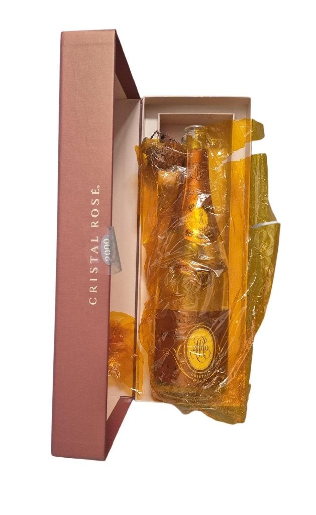 Louis Roederer Cristal Rosé 2000 Lege fles + presentatiebox, Gebruikt, Frankrijk, Ophalen of Verzenden, Champagne