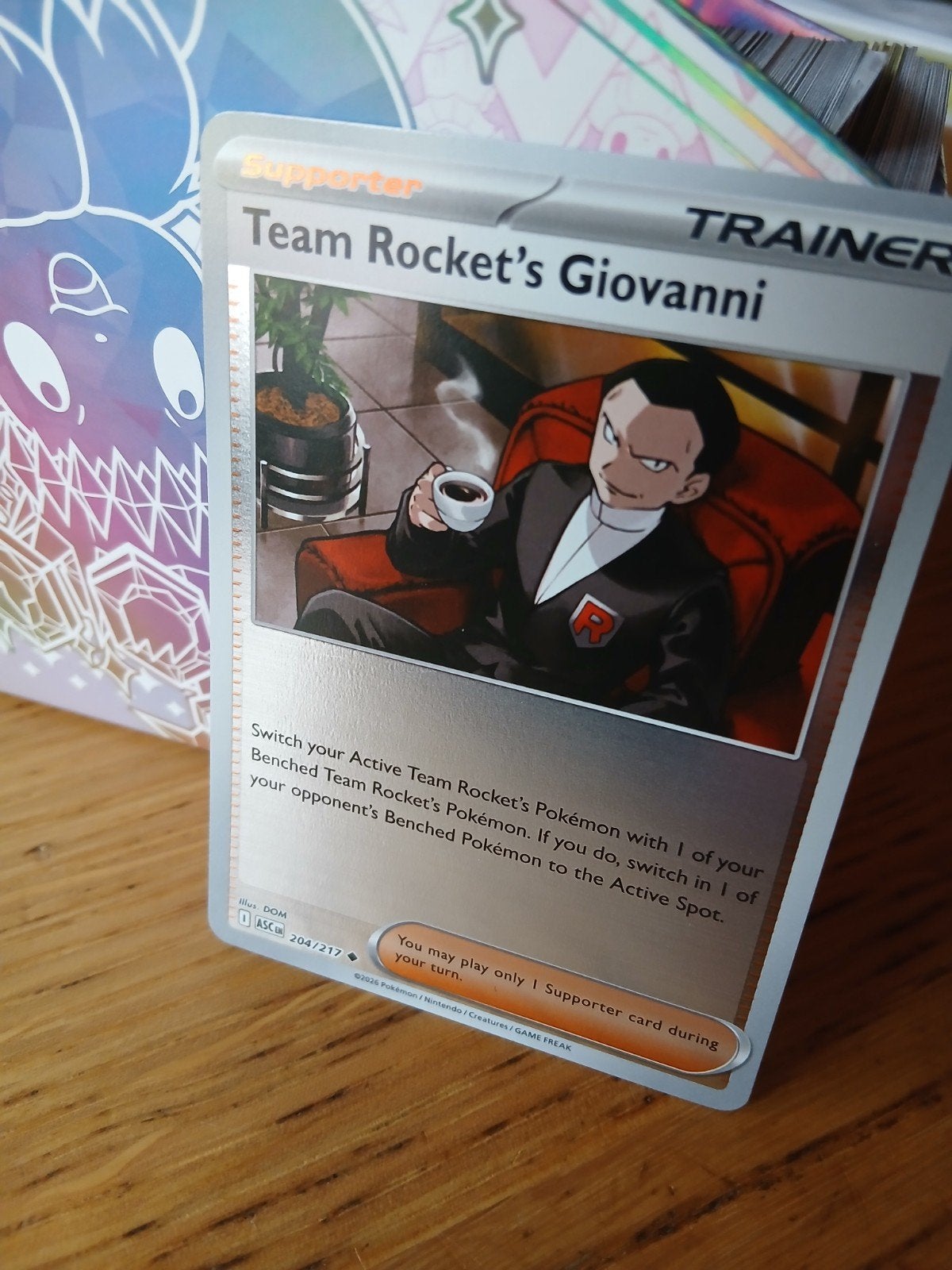 Pokémon TCG: Team Rocket's Giovanni Supporter Kaart, Ophalen of Verzenden, Zo goed als nieuw, Losse kaart, Foil
