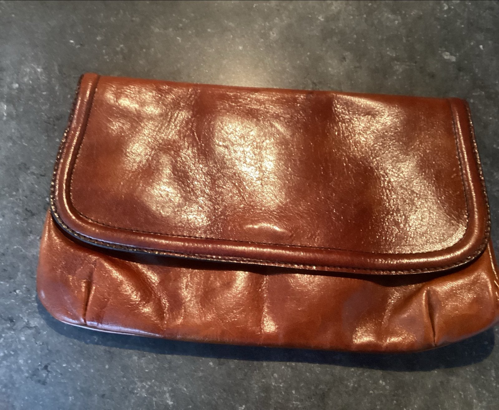 Vintage Leren Damestas - Bruin Clutch Model, Ophalen of Verzenden, Gebruikt, Bruin, Avondtasje