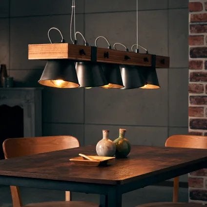 Brilliant Plow hanglamp / tafellamp - Industrieel, Ophalen of Verzenden, Gebruikt, Hout, E27 (groot)
