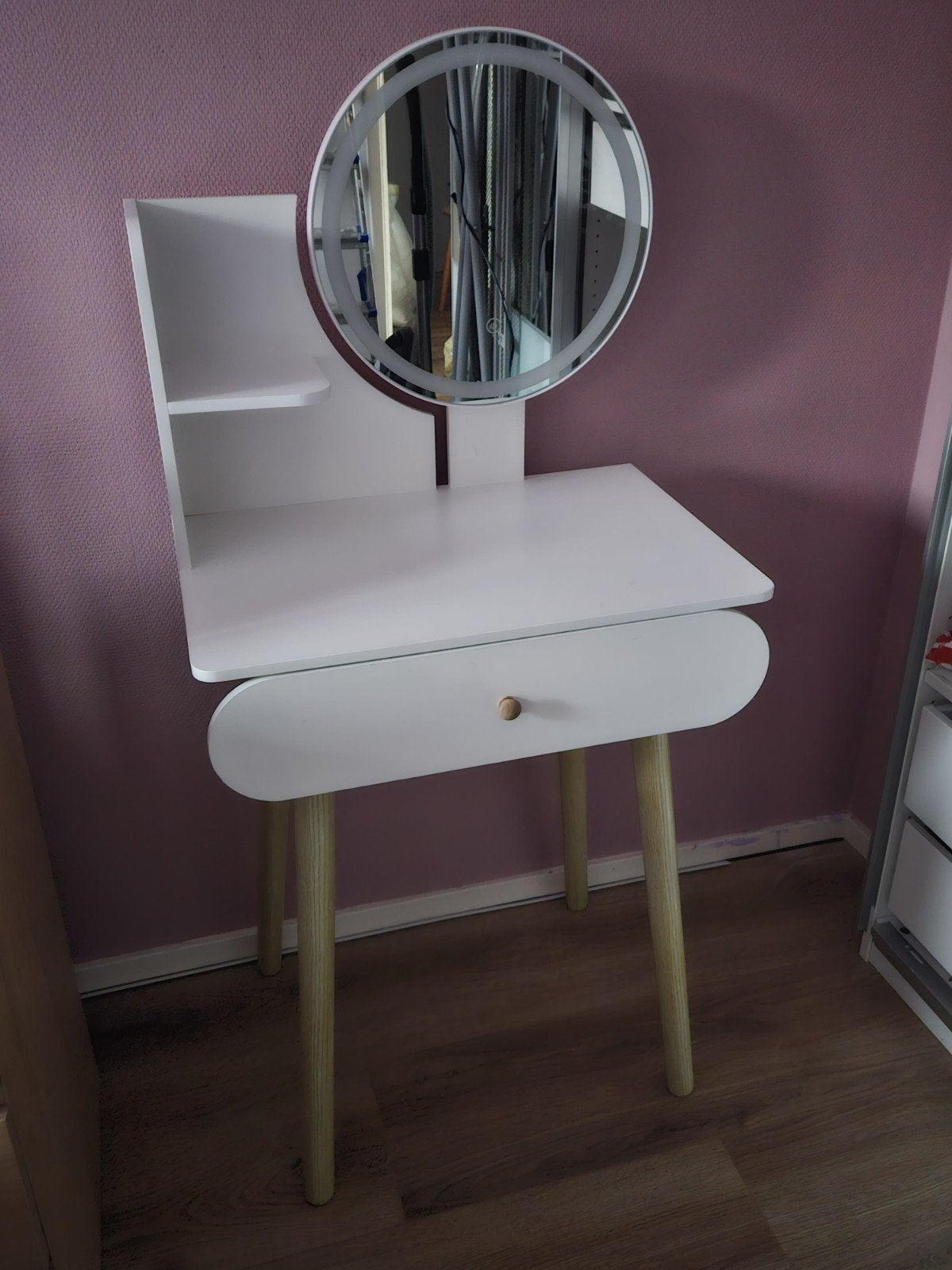 Kaptafel met spiegel, verlichting en krukje - zgan, Ophalen