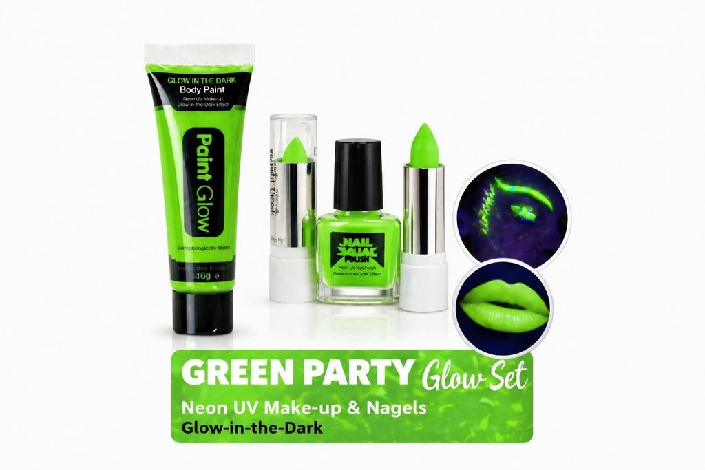 Green Party Glow Set: Neon UV Make-up & Nagels, Verzenden