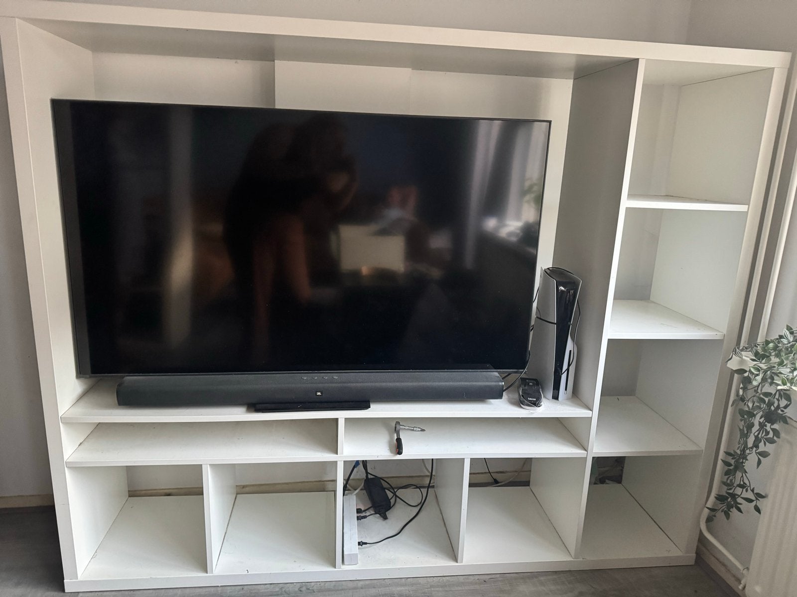 Wit tv-meubel met opbergruimte, Ophalen, Gebruikt, 100 tot 150 cm, 150 tot 200 cm