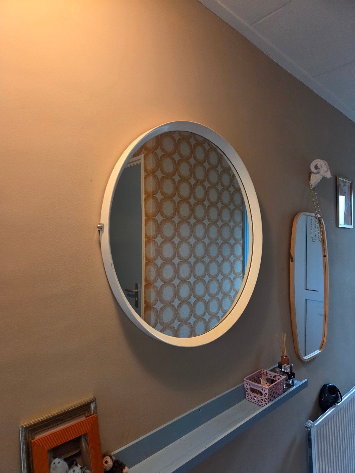 Witte rond spiegel 77cm, Huis en Inrichting, Ophalen, Rond, Minder dan 100 cm