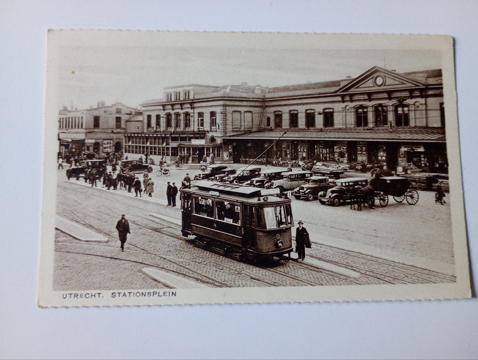 Utrecht Station met Tram en Auto's, Ophalen of Verzenden, Voor 1920, Ongelopen, Utrecht
