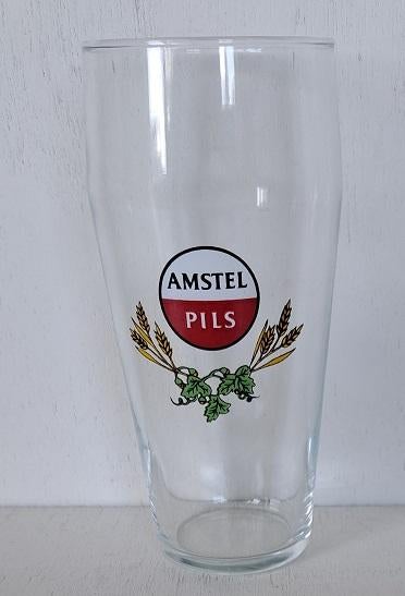 Amstel Bierglas Pils staand met knik logo 1, Verzamelen, Ophalen of Verzenden, Gebruikt, Glas of Glazen, Amstel