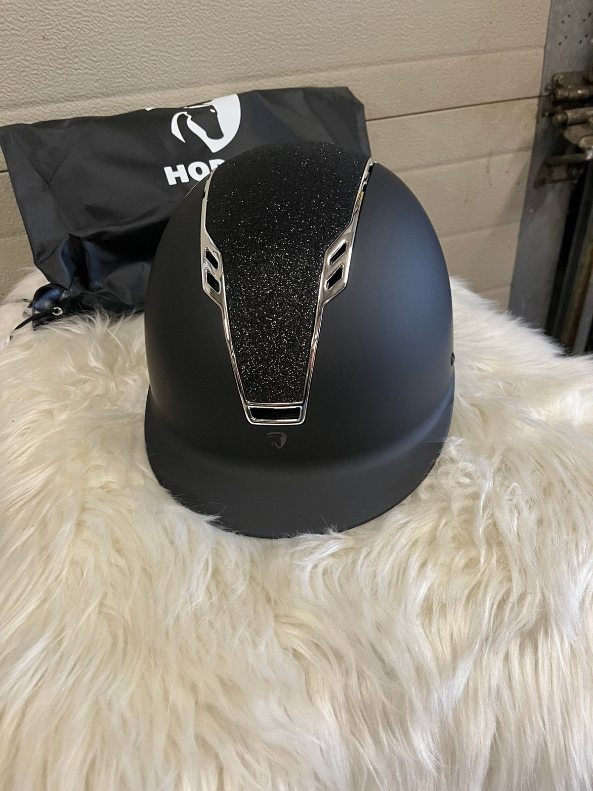 Nieuw HORKA Veiligheidshelm cap Sparrow Glitter Zwart/Zilver, Paardrijcap, Ophalen, Nieuw, Horka