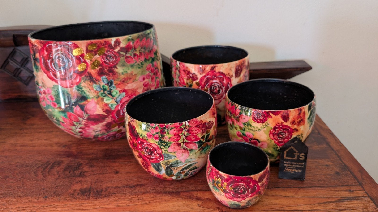 Set van 5 binnen plantenpotten Lammie Floral met bloemmotief, Ophalen, Overige soorten, Volle zon, Minder dan 100 cm