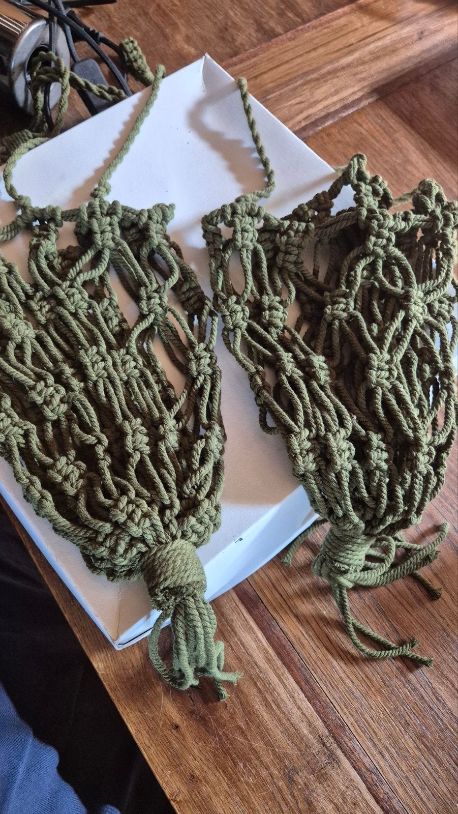 Set van 2 Macramé Plantenhangers - Groen, Groen, Boho, Ophalen of Verzenden, Zo goed als nieuw