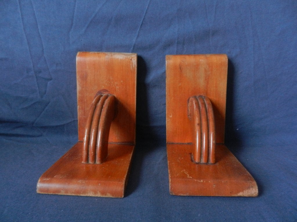 Paar houten boekensteunen met kwart cirkels jaren 60 h. 14,8, Ophalen of Verzenden