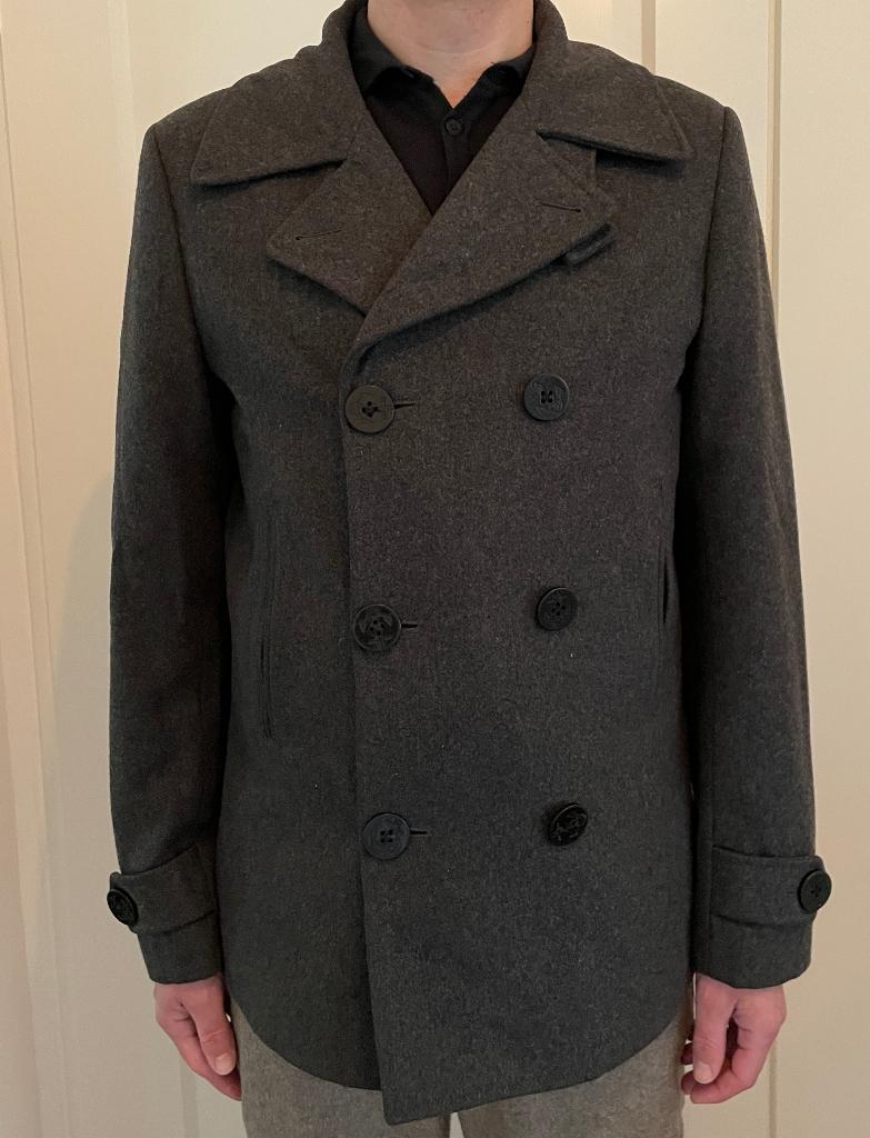 Donkergrijze wollen heren winterjas Scotch & Soda maat L, Ophalen, Maat 52/54 (L), Grijs, Gedragen