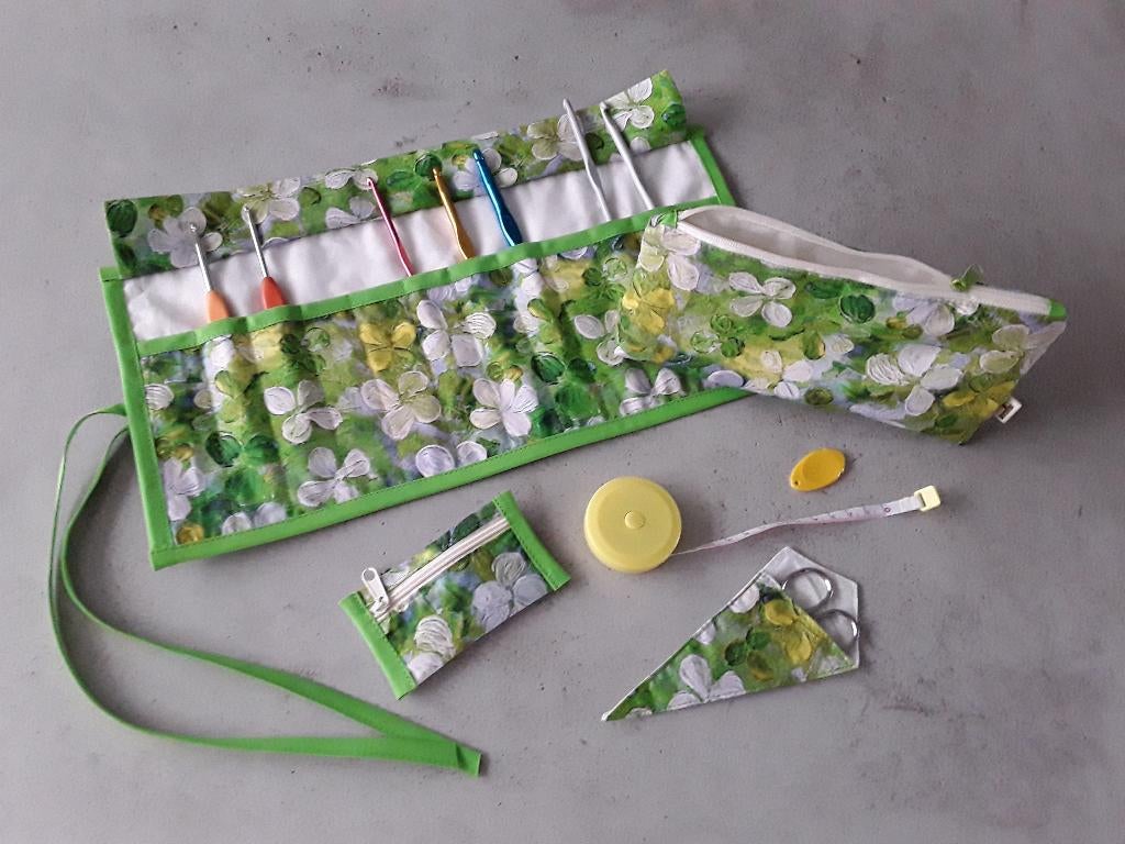 4delige set voor 12 haaknaalden in lente-aquarelachtige stof, Ophalen of Verzenden, Nieuw, Breien of Haken, Overige typen