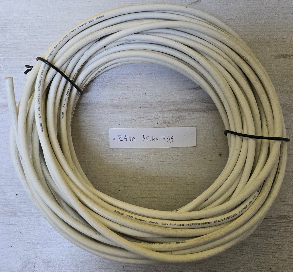 Koka 799 Hirschmann coax kabel 24 meter, Ophalen of Verzenden, Gebruikt, 10 meter of meer, Coaxiale kabel