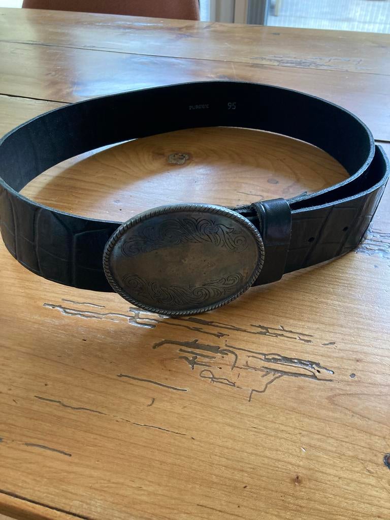Purdey Zwarte Leren  Riem met Western Gesp - Maat 95, 3 tot 5 cm, 90 tot 100 cm, Heupriem, Ophalen of Verzenden