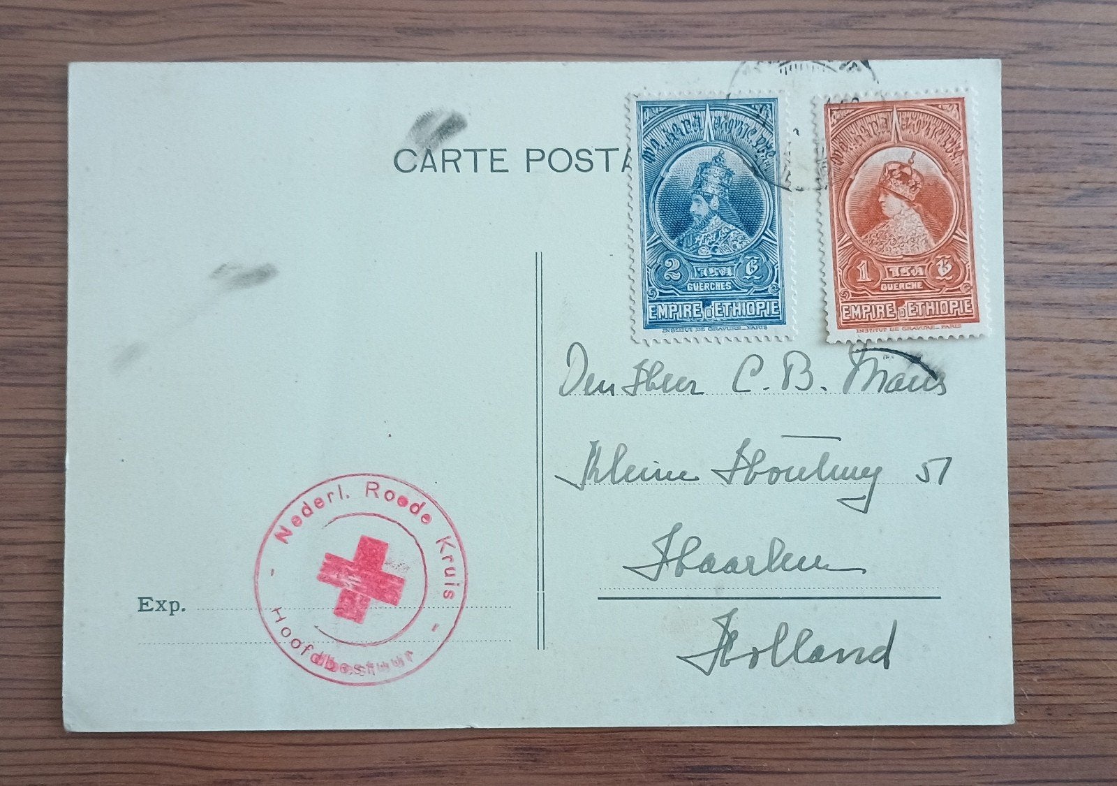 Briefkaart jaren 30 Nederlands Rode Kruis Ethiopië, Verzenden