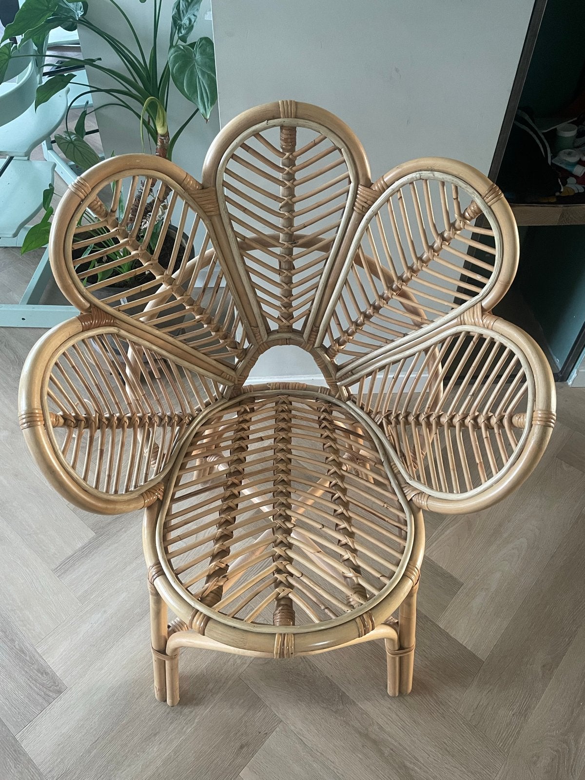Vintage rotan bloemstoel, Ophalen, Overige kleuren, Riet of Rotan, Zo goed als nieuw