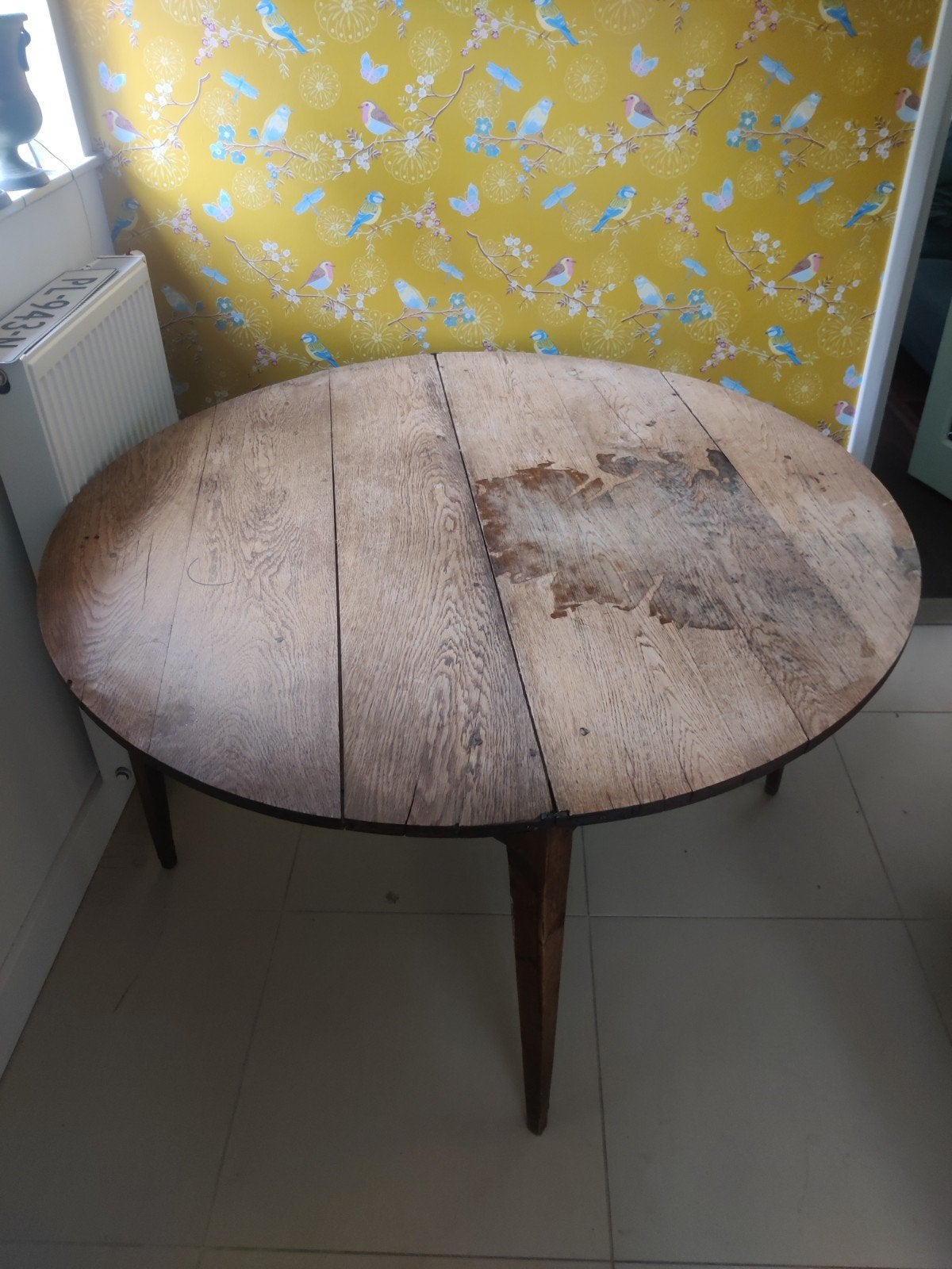 Eikenhouten, antieke ronde boerentafel (140 cm), hoogte 78cm, Ophalen of Verzenden